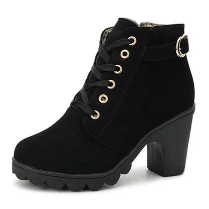 Round Toe Thick High Heel Lace-Up Side Zipper Women Boots