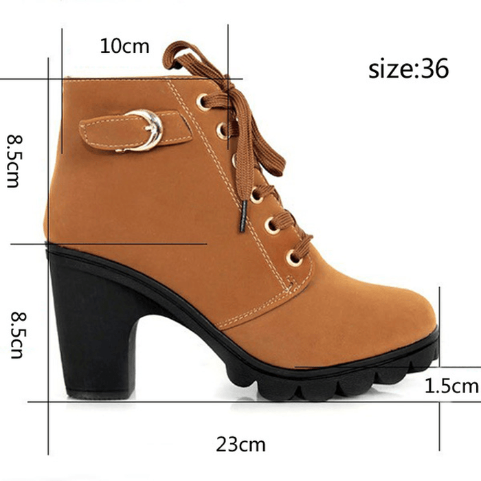 Round Toe Thick High Heel Lace-Up Side Zipper Women Boots