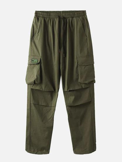 Cotton Drawstring Cuff Cargo Pants with Multi Pockets