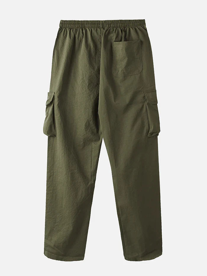 Cotton Drawstring Cuff Cargo Pants with Multi Pockets